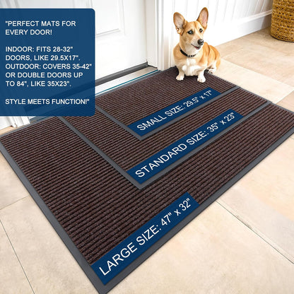 OLANLY Front Door Mat Indoor Outdoor Entrance, 2-Pack 29.5 x 17 Inch, Waterproof Heavy Duty Doormat, Fade Resistant, Low Profile, Easy Clean Patio Porch Welcome Floor Mats for Entry, Grey