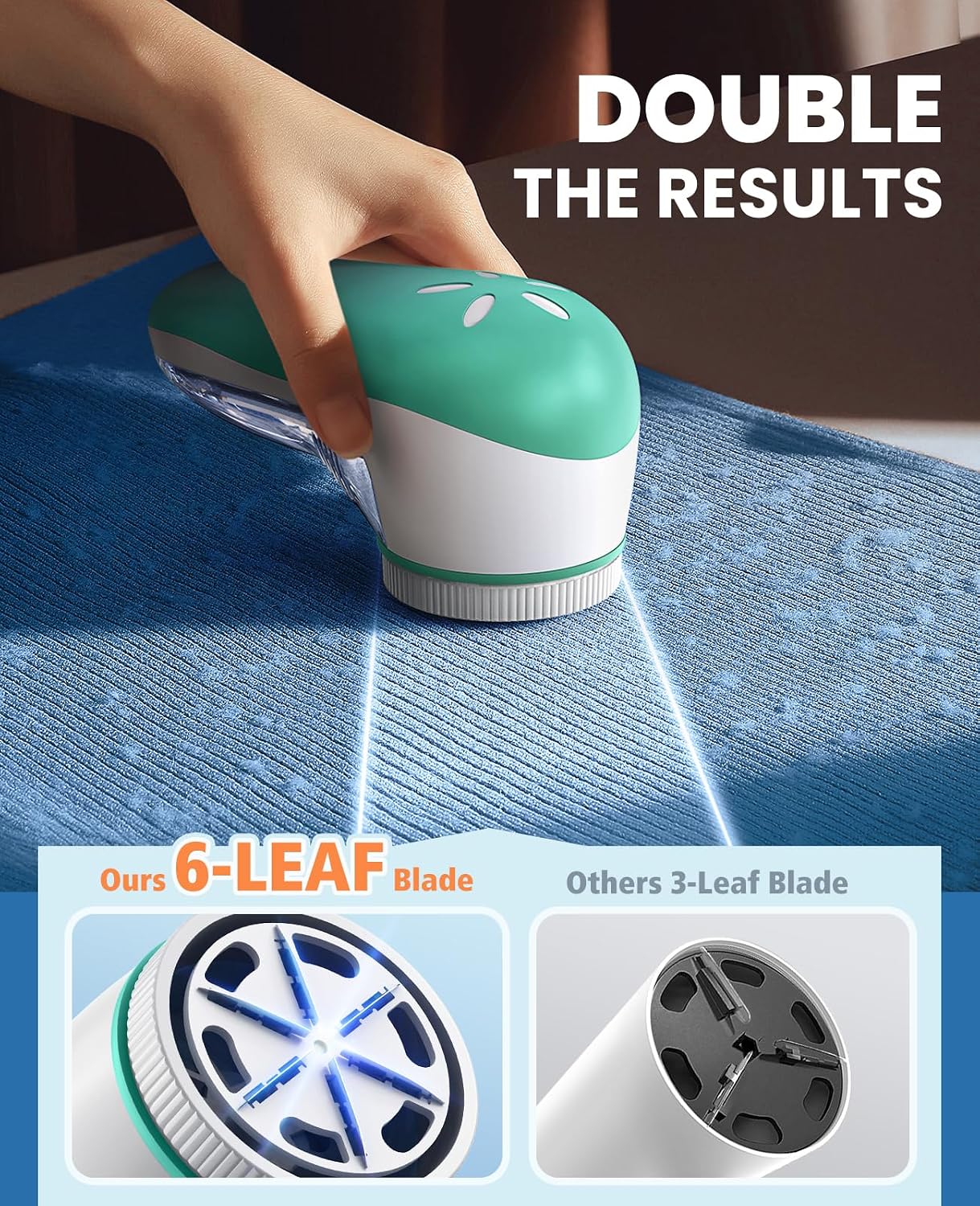 POPCHOSE Fabric Shaver, Lint Shaver for Clothing, Electric Lint Remover with 6-Leaf Blades, Sweater Defuzzer, Clothes Shaver for Couch, Furniture, Blanket, Remove Pilling, USB Rechargeable