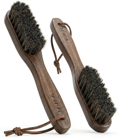 TAKAVU Horsehair Laundry Stain Brush Set, 2 Pack, Soft Bristle | Spot & Pre-Wash Cleaner for Delicate Fabrics, Clothes & Garments, Gentle Fabric Care, Removes Set-In Stains, Travel Use