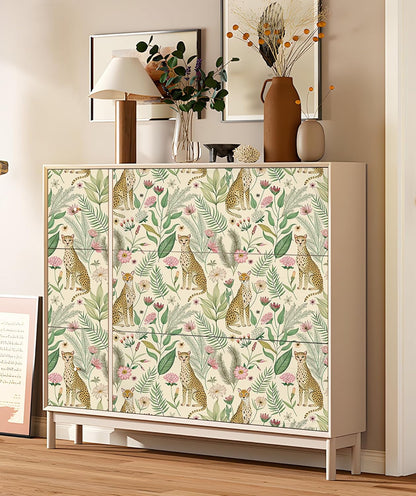 Floralplus Peel and Stick Wallpaper Leopard Jungle Removable Wallpaper for Bathroom Renter Friendly Wallpapers Self Adhesive Animal Floral Contact Paper for Accent Wall 17.5 x 118 in