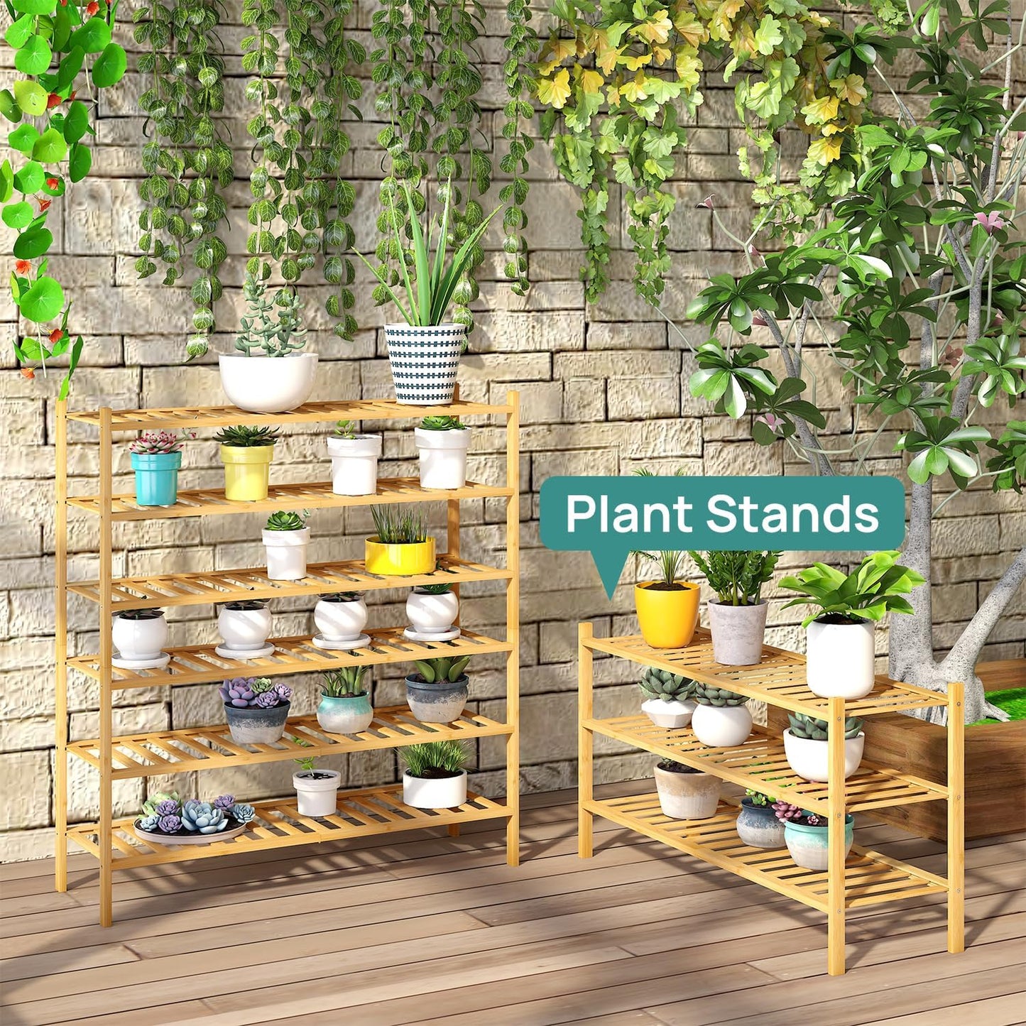 viewcare 3-Tier Black Bamboo Shoe Rack for Entryway, Stackable | Foldable | Natural, Shoe Shelf Storage Organizer for Hallway Closet, Free Standing Shoe Racks for Indoor Outdoor