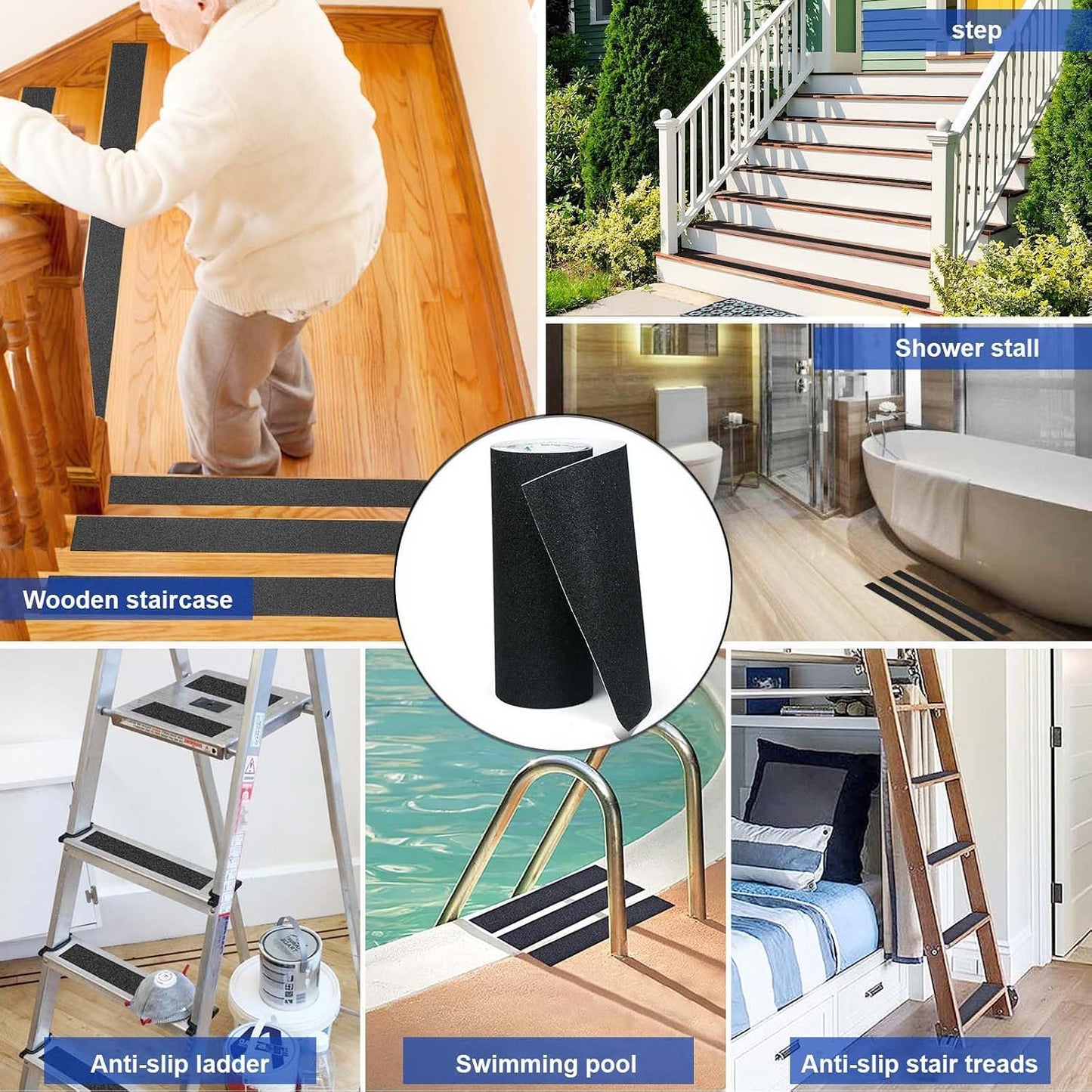 BOMEI PACK Black Anti Slip Tape, 4 Inch x 33 Foot Non-Slip Traction Grip Tape for Stairs, Waterproof Stair Treads Grip Non Slip, Non Skid Tape for Steps, Outdoor Black Grip Tape