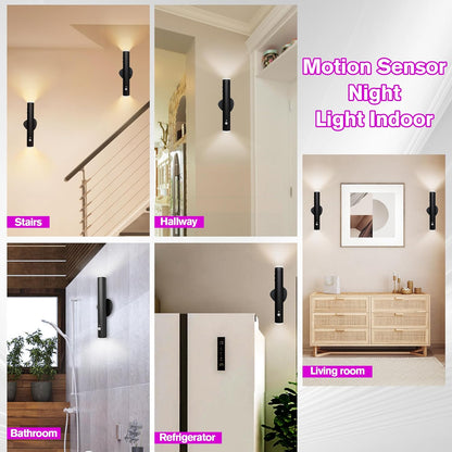 LYTARA Battery Operated Wall Sconce Set of Two, Rechargeable Wall Lights with Motion Sensor, Remote Control, Dimmable Metal Magnetic Wall Lamp for Decor, Bedroom, Night Light (Black, 2 Pcs)