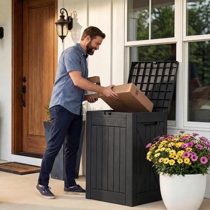 32 Gallon Deck Box Outdoor Indoor Waterproof Storage Box for Patio Furniture, Pool Accessories, Garden Tools, and Cushion Storage, Black