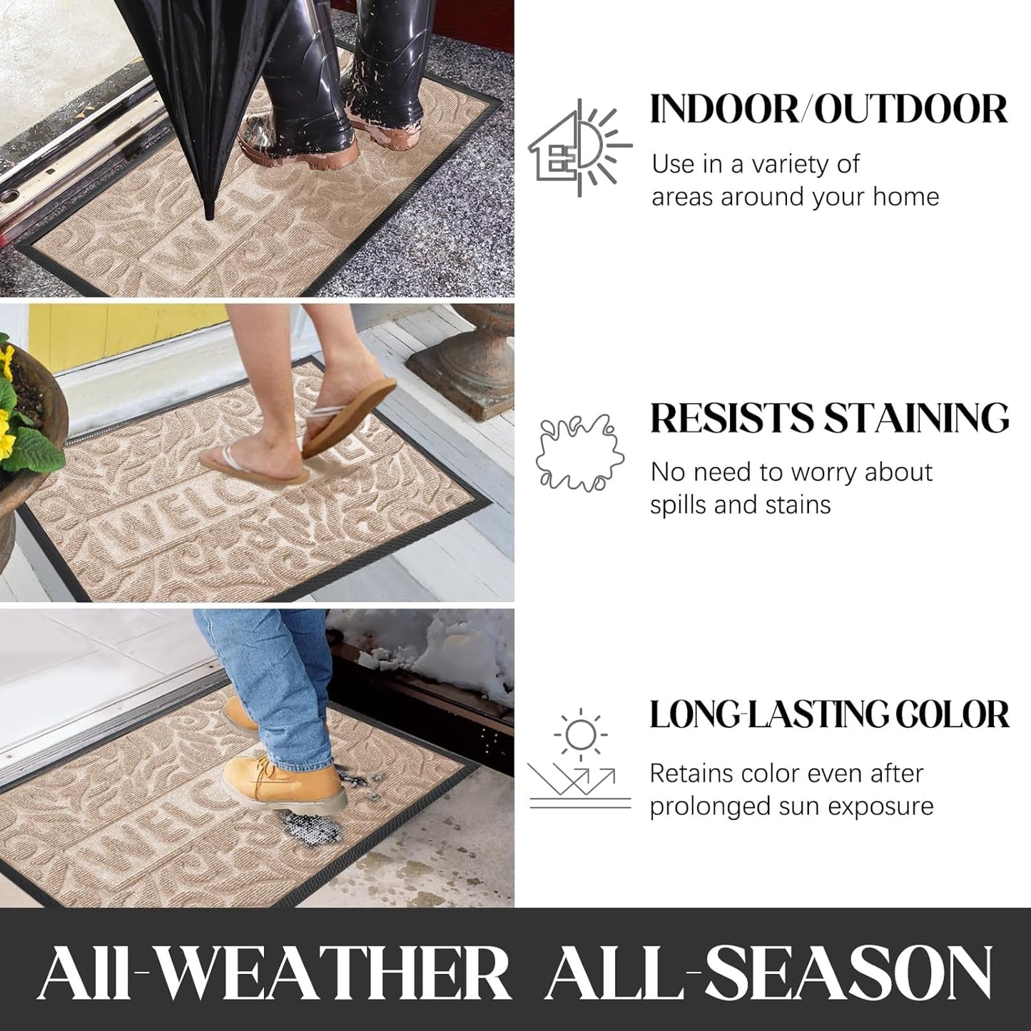 Yimobra Welcome Mat Outdoor 29.5x17, Waterproof Non-Slip Outdoor Mats for Front Door Outside Entrance, Low-Profile Entryway Mat Indoor for Garage Patio, Black