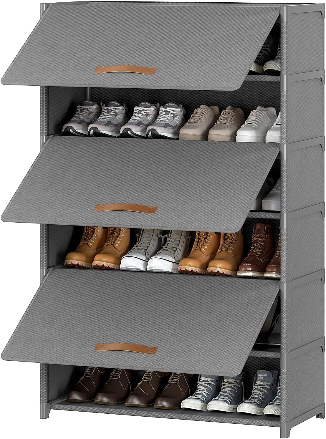Shoe Rack, 5 Tier Shoe Storage Cabinet with Door 20 Pair Plastic Shoe Shelves Organizer for Closet, Entryway, Hallway, Bedroom, Black