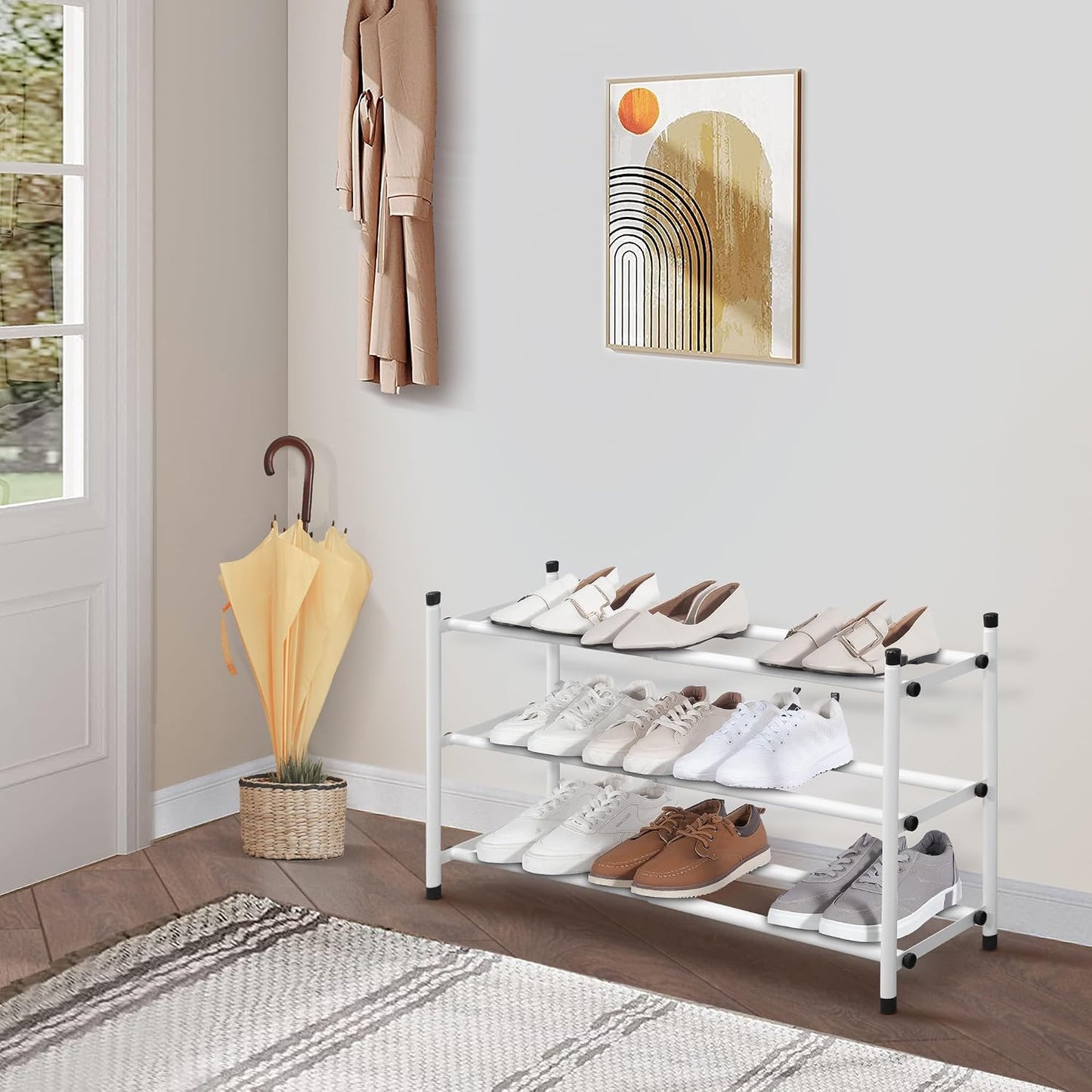 STORAGE MANIAC Expandable Shoe Rack for Closet, 8 Pairs Stackable Small Shoe Rack, Metal Adjustable Shoes Organizer for Entryway, Hallway, Garage, Front Door, Shoes Shelves, Black 2 Tier