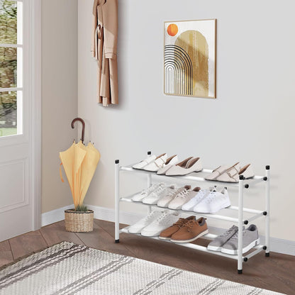 STORAGE MANIAC Expandable Shoe Rack for Closet, 8 Pairs Stackable Small Shoe Rack, Metal Adjustable Shoes Organizer for Entryway, Hallway, Garage, Front Door, Shoes Shelves, Black 2 Tier