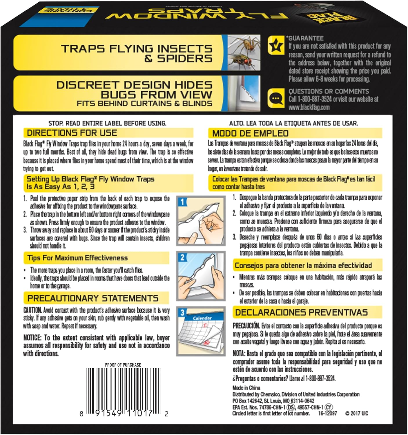 Black Flag Fly Stick, Trap Houseflies and Flying Insects, Pack of 6