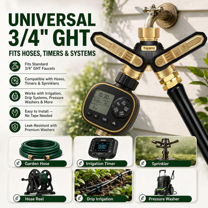 Garden Hose Splitter 2 Way,Heavy Duty All Metal Water Hose Y Splitter | Shut Off Valves,3.6" Easy-Turn Handles,Full Flow Leak-Resistant 3/4" GHT Outdoor Faucet Splitter for Lawn,Garden & Irrigation