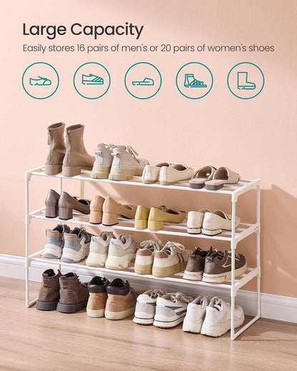 SONGMICS Shoe Rack, 6-Tier Shoe Organizer, Metal Storage Shelf, Upright or Upside Down, for 24-30 Pairs, Stackable, for Entryway, 11.8 x 36.2 x 42.7 Inches, Black ULSA306BH01