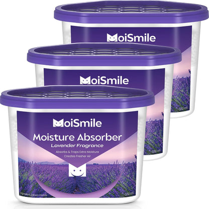 Moisture Absorbers, Efficient Humidity Absorber ＆ Odor Eliminator Boxes, Refillable Car Dehumidifier for Closet, Bathroom, Basement＆ RV, 3 Pack, Fragrance Free