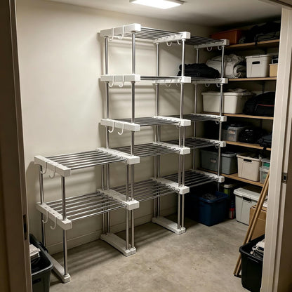 BLULEE Expandable Under Sink Organizer, 2-Tier Adjustable Storage Shelf | Heavy-Duty Stainless Steel Cabinet Rack for Kitchen Pantry & Bathroom Vanity, Stackable Organization System