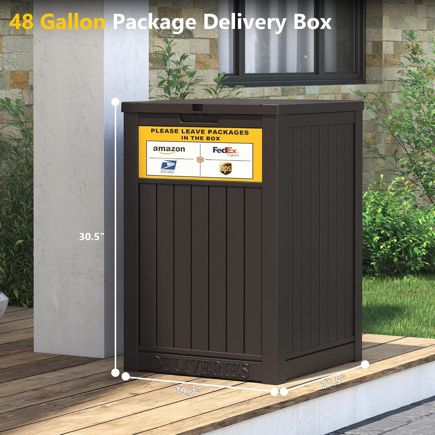 LHBGO Package Delivery Box for Outside, 48 Gallon Storage with Lockable Secure, Large Double Wall Resin Outdoor Package Delivery Waterproof Deck