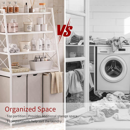 Herture Laundry Basket, 3 Section Laundry Hamper with 4 Tiers Shelf, Pull-Out and Removable Laundry Bags, Large 3 x 15.87 Gallons, for Laundry Room Bathroom Rustic Brown PF05XLN