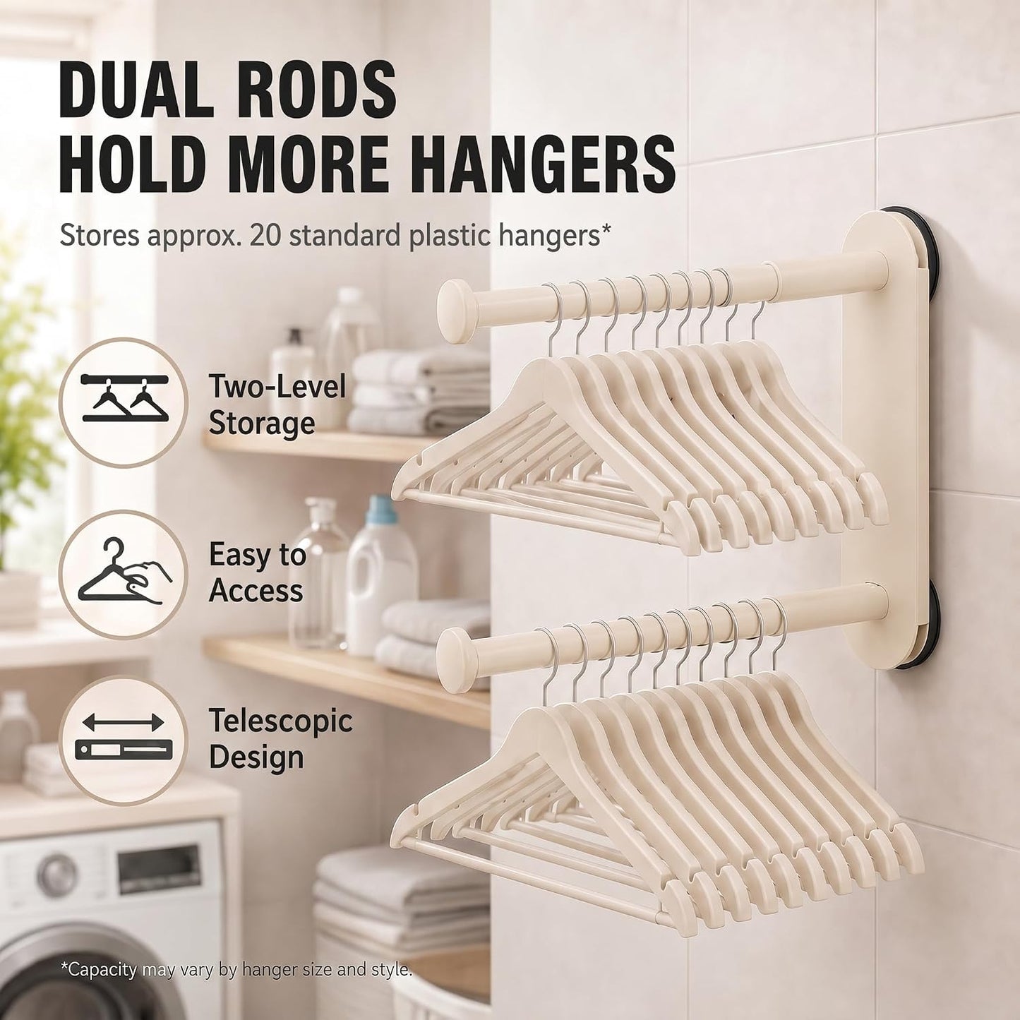 Foldable Clothes Rack No Drill - Heavy Duty Suction Cup Wall Mounted Drying Rack for Laundry, Space Saving Adhesive Hanger for Apartment, Bathroom (Holds 5.5lbs) (Milky White)