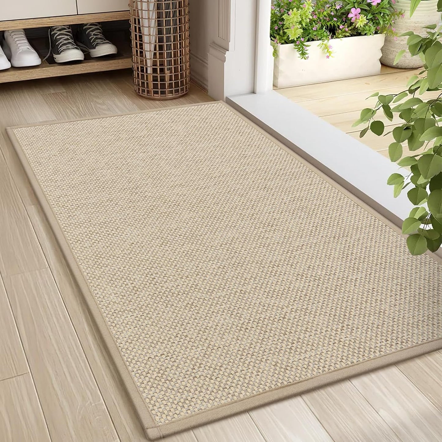 LEKEEPGO Door Mat 17"x29", Non Slip Door Mat Indoor Entrance, Rubber Backing Indoor Door mats Washable Absorbent Low-Profile Doormat Front Entryway Entry Resist Dirt Inside Door Mats, Khaki