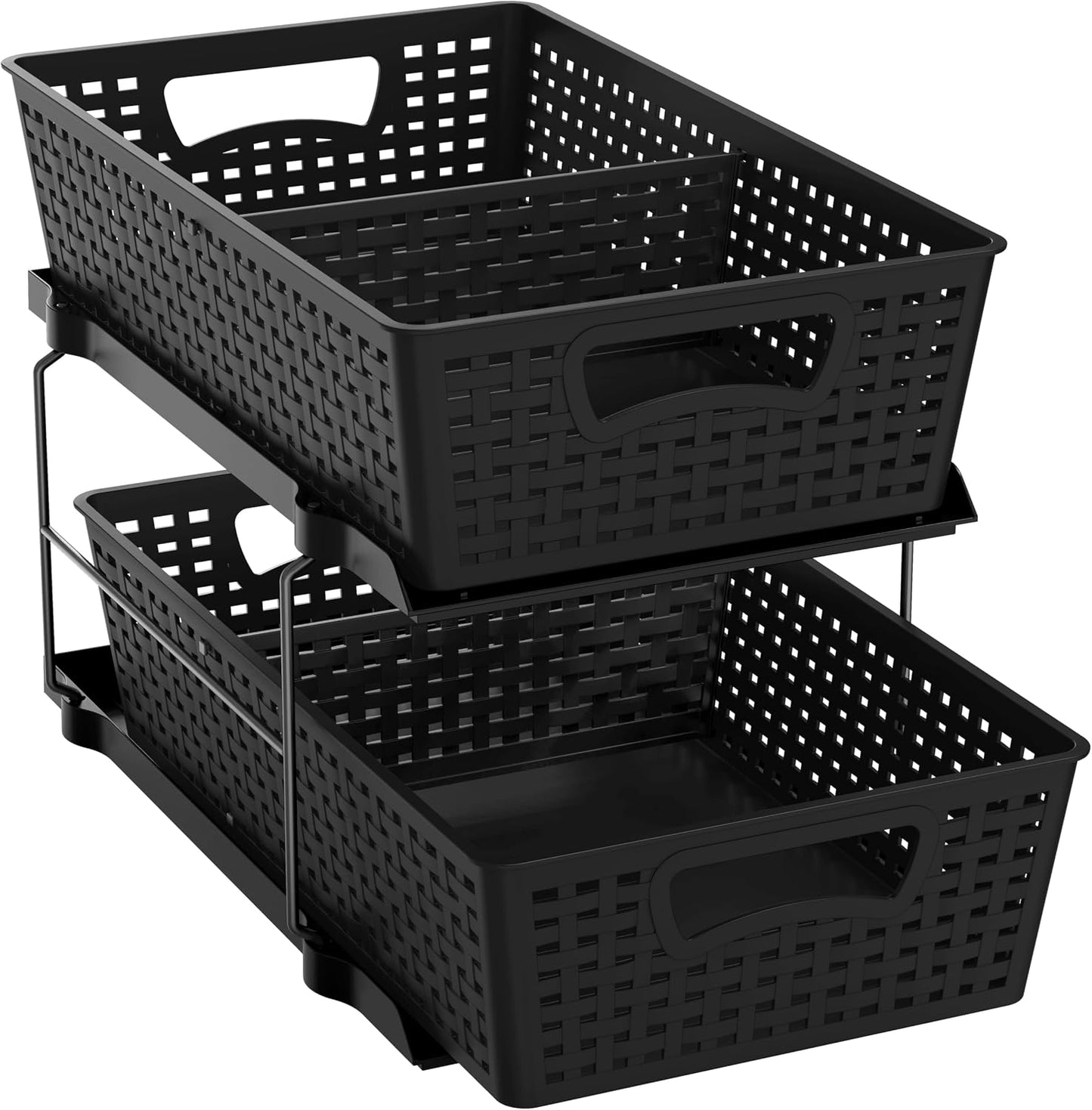 Simple Houseware 2 Tier Bathroom Organizer Tray Pull-Out Sliding Drawer/Under-Sink Storage, Clear