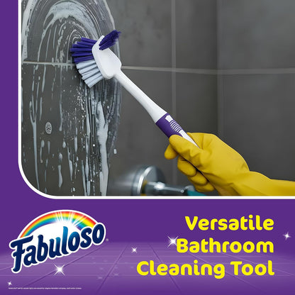 Fabuloso Cleaning Brush, Compact Hand Scrub Brush with Easy Grip Rubber Texture for Kitchen, Bathroom, Tile, Baseboards and Floors, Firm Bristles for Indoor Surface Cleaning, White & Purple, 6 Inch