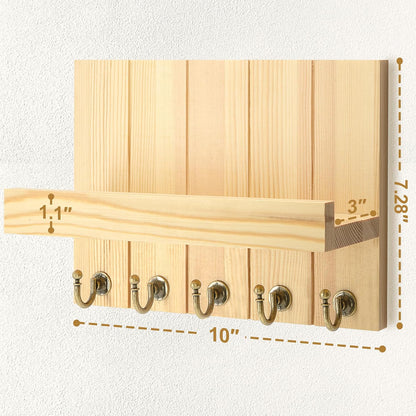 Rebee Vision Decorative Key Holder Wall Mount - Rustic Key Holder for Wall with Shelf and Mail Organizer for Living Room Decor - Home Essentials for Home Improvement (Brown, 3.54" x 10" x 7.28")