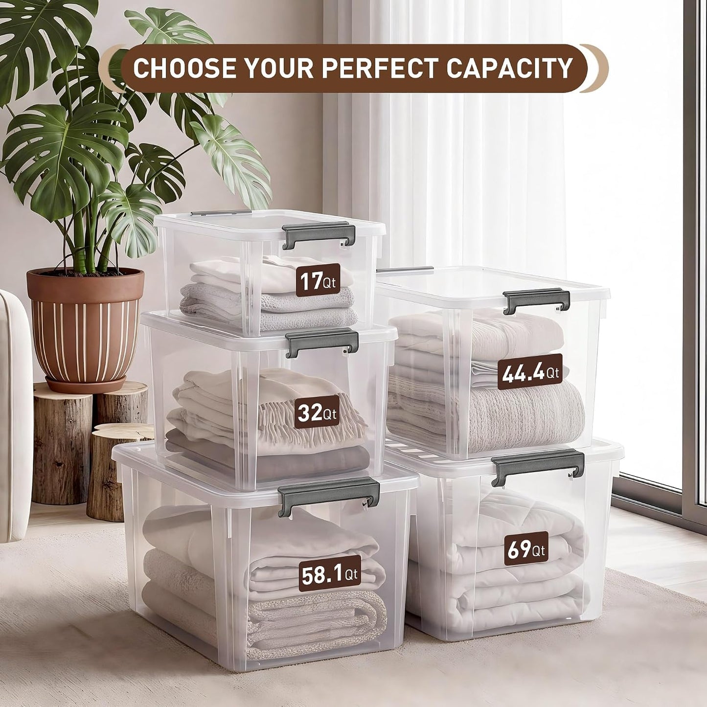Citylife 57 QT Plastic Storage Bins with Double-Opening Lids, Storage Containers for Organizing, Large Clear Storage Box for Closet, Blankets, 2 Packs