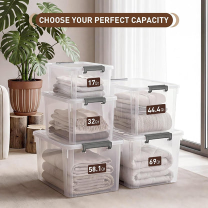 Citylife 57 QT Plastic Storage Bins with Double-Opening Lids, Storage Containers for Organizing, Large Clear Storage Box for Closet, Blankets, 2 Packs