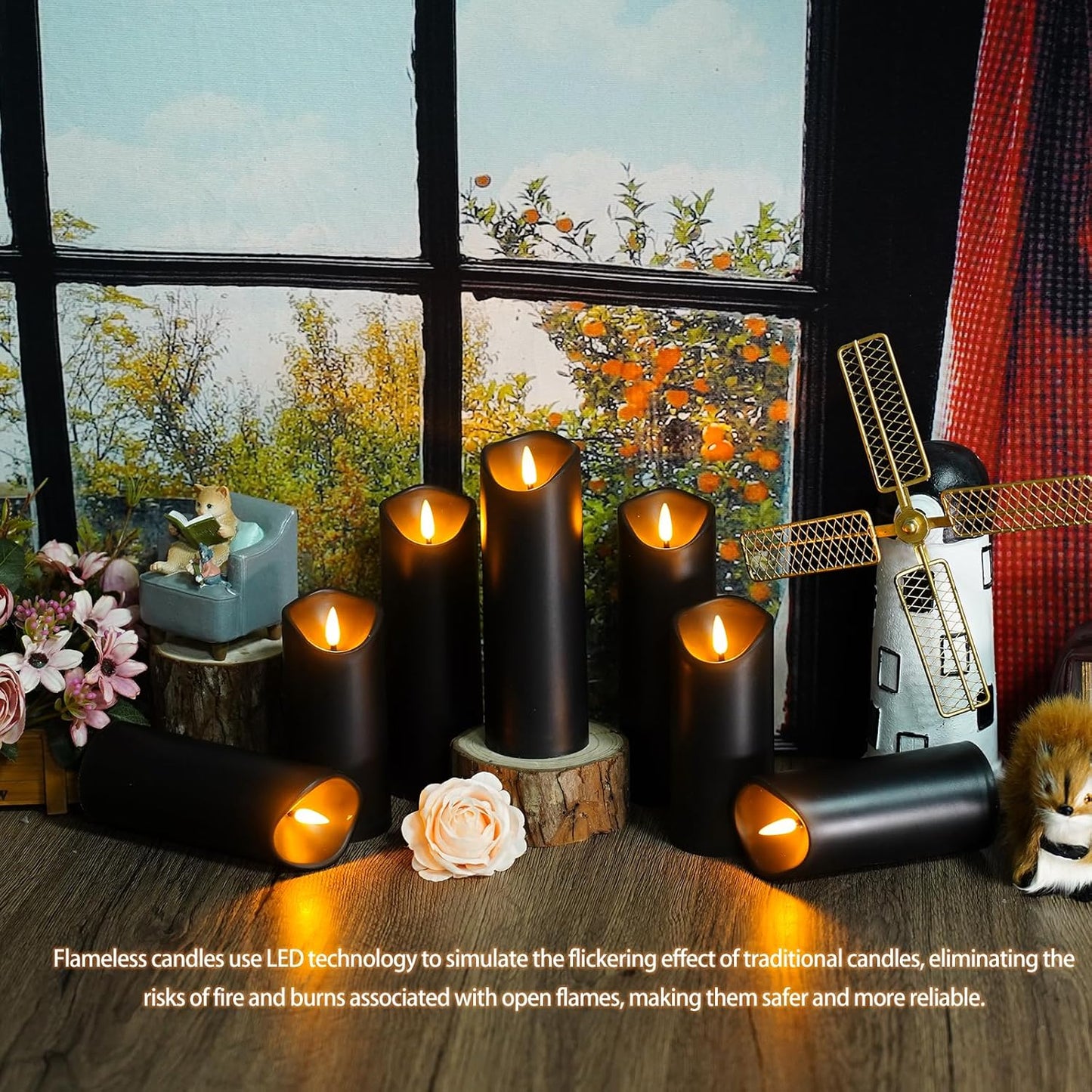 Nimiko Flameless Candles with Remote, Battery Operated Flickering Flameless Candles, LED Candles with Timer 2/4/6/8H, with Realistic LED Candles Set of 9 (D3 x H 3" 4" 5" 6" 7") (White)
