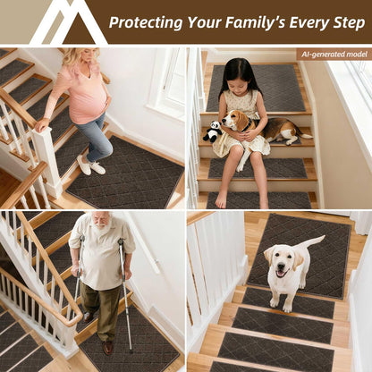 COSY HOMEER Edging Stair Treads Non-Slip Carpet Mat 28inX9in Indoor Stair Runners for Wooden Steps, Edging Stair Rugs for Kids and Dogs, 100% Polyester TPE Backing(4pc, Beige)
