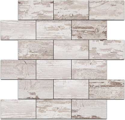 DICOFUN 10-Sheet Polished White Thick PVC Peel and Stick Backsplash, Ceramic Look Subway Tile White Kitchen Backsplash Peel and Stick Wall Tiles