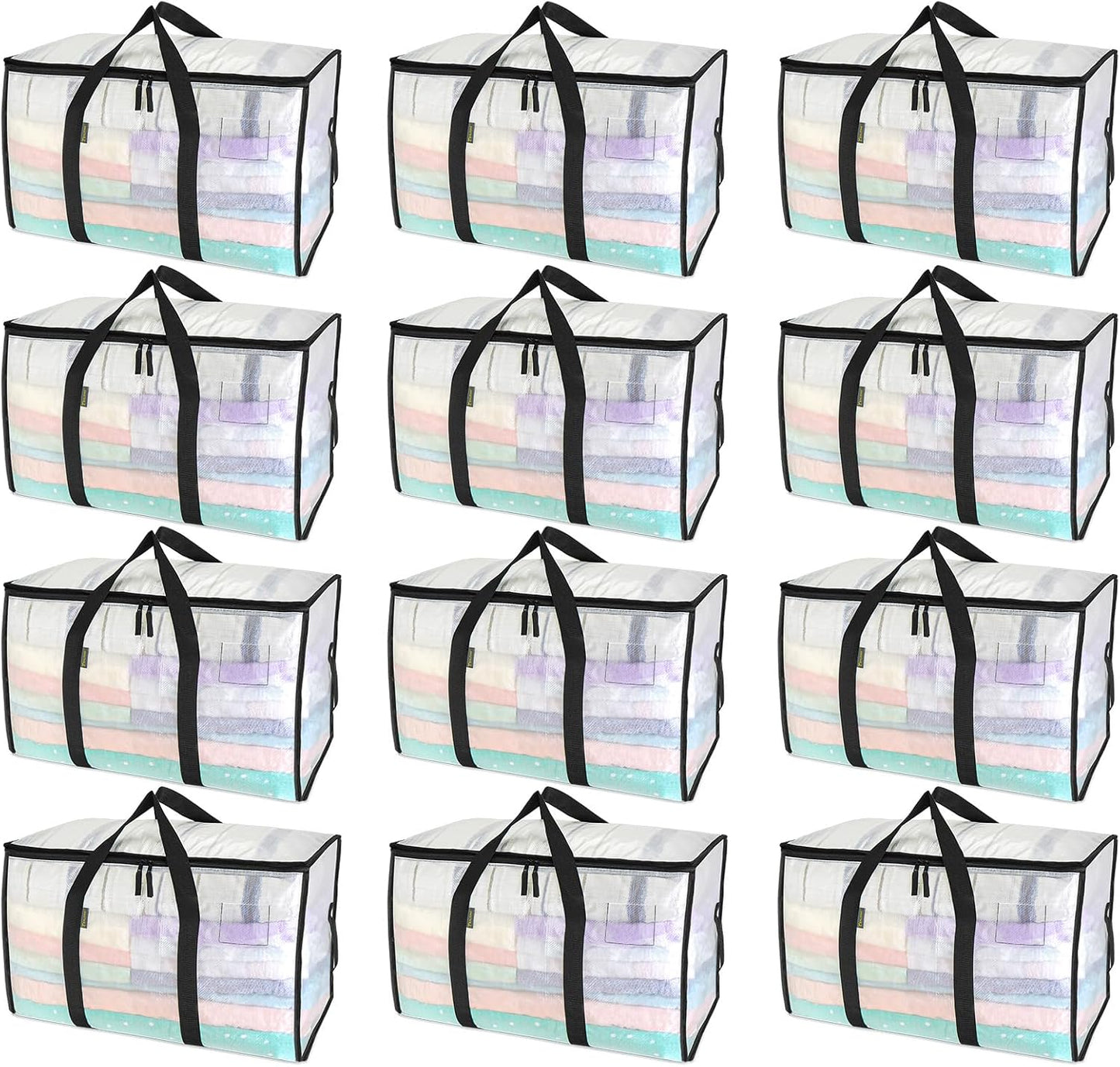 BALEINE 6-Pack Oversized Moving Bags with Reinforced Handles, Heavy-Duty Storage Tote for Clothes, Moving Supplies (Clear, 6-Pack)