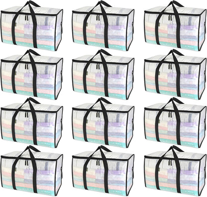 BALEINE 6-Pack Oversized Moving Bags with Reinforced Handles, Heavy-Duty Storage Tote for Clothes, Moving Supplies (Clear, 6-Pack)