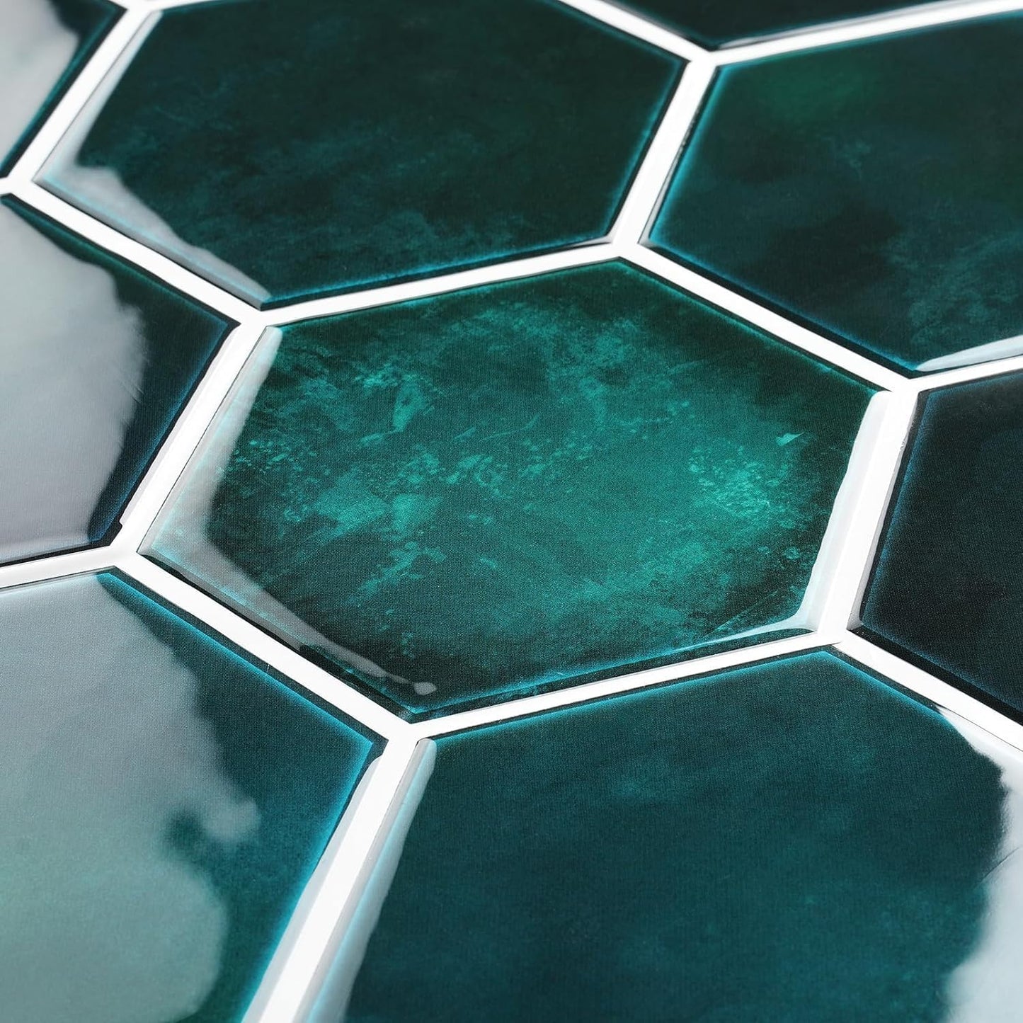 FunStick Dark Green Peel and Stick Backsplash Tile Stickers for Kitchen 12"x12" 3D Hexagon Self Adhesive Wall Tiles Peel and Stick Backsplash Stick on Tile for Bathroom Shower RV Waterproof 5 Sheets