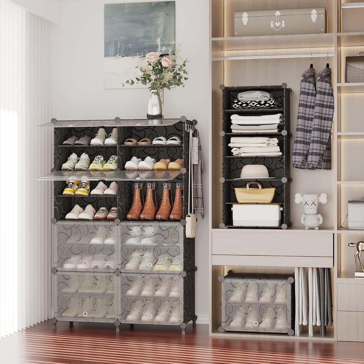 AWTATOS 8 Tiers Shoe Rack Organizer, 32 Pair Shoe Storage Cabinet, White | DIY Stackbale Plastic Shoe Organizer Shelves for Closet Entryway Hallway Bedroom