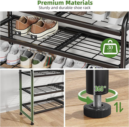 Simple Trending 3-Tier Stackable Shoe Rack, Expandable & Adjustable Shoe Shelf Storage Organizer, Wire Grid, Black