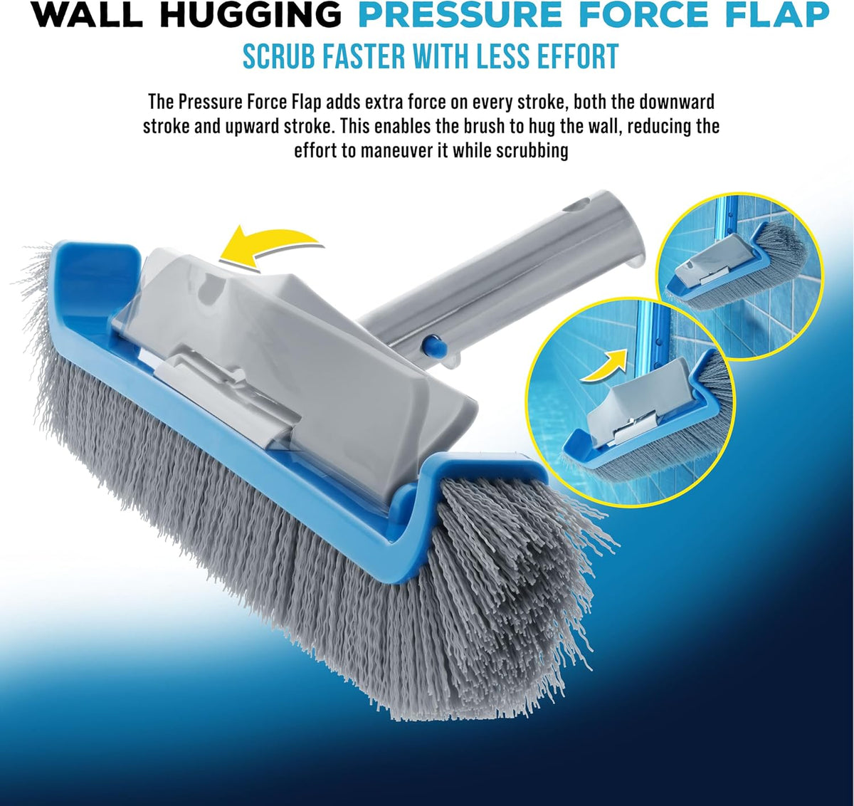 U.S. Pool Supply 13" Pool Brush with Rubber Bristles and Squeegee Edge - Safe for Vinyl Liners, Ideal for Above-Ground Pools, Aluminum Pole Handle - Scrub Leaves Debris from Walls, Floors, Corners