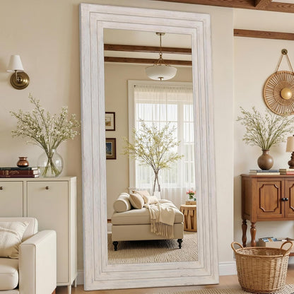 Antok Full Length Mirror with Solid Wood Frame, 71"×32" Wall Mounted Oversized Floor Mirror with Stand, Leaning Standing Hanging for Bedroom Living Room Entryway, Walnut, Arched Syle
