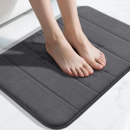Yimobra Memory Foam Bath Mat, Super Soft Absorbent Bathroom Rug Non Slip, Quick Dry, Machine Washable Floor Carpet for Tub Shower, Home Decor Accessories, 24x17, Grey