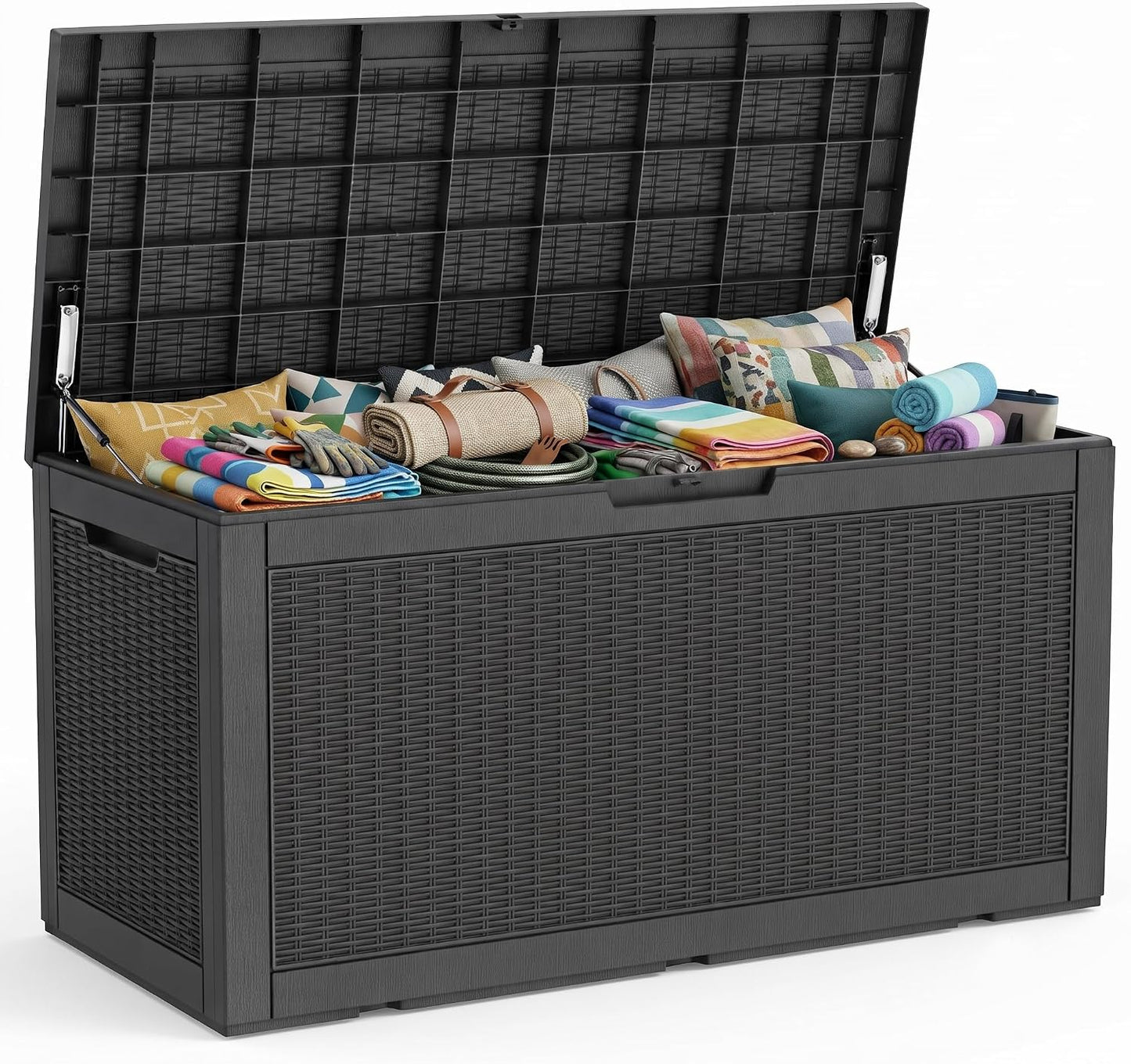 PatioZen 100 Gallon Resin Deck Box, Lockable Patio Outdoor Storage Box for Furniture, Garden Tools and Tools Storage, Waterproof Outside Storage Boxes - Black
