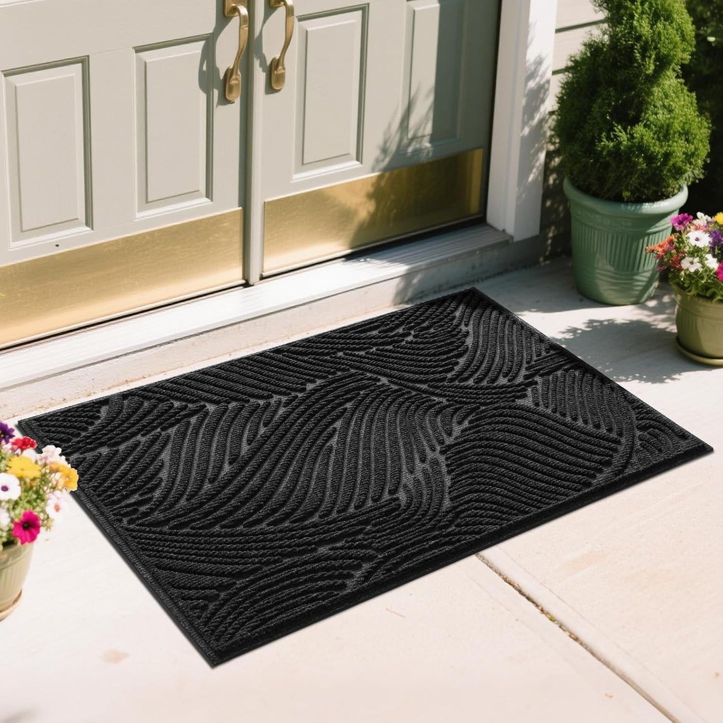 Yimobra Doormat Outdoor Entrance, Simple Stripes All-Weather Waterproof & Non-Slip Mat for Front Door, Heavy Duty Welcome Mat for Indoor, Garage, Patio-29.5x17, Dark Grey