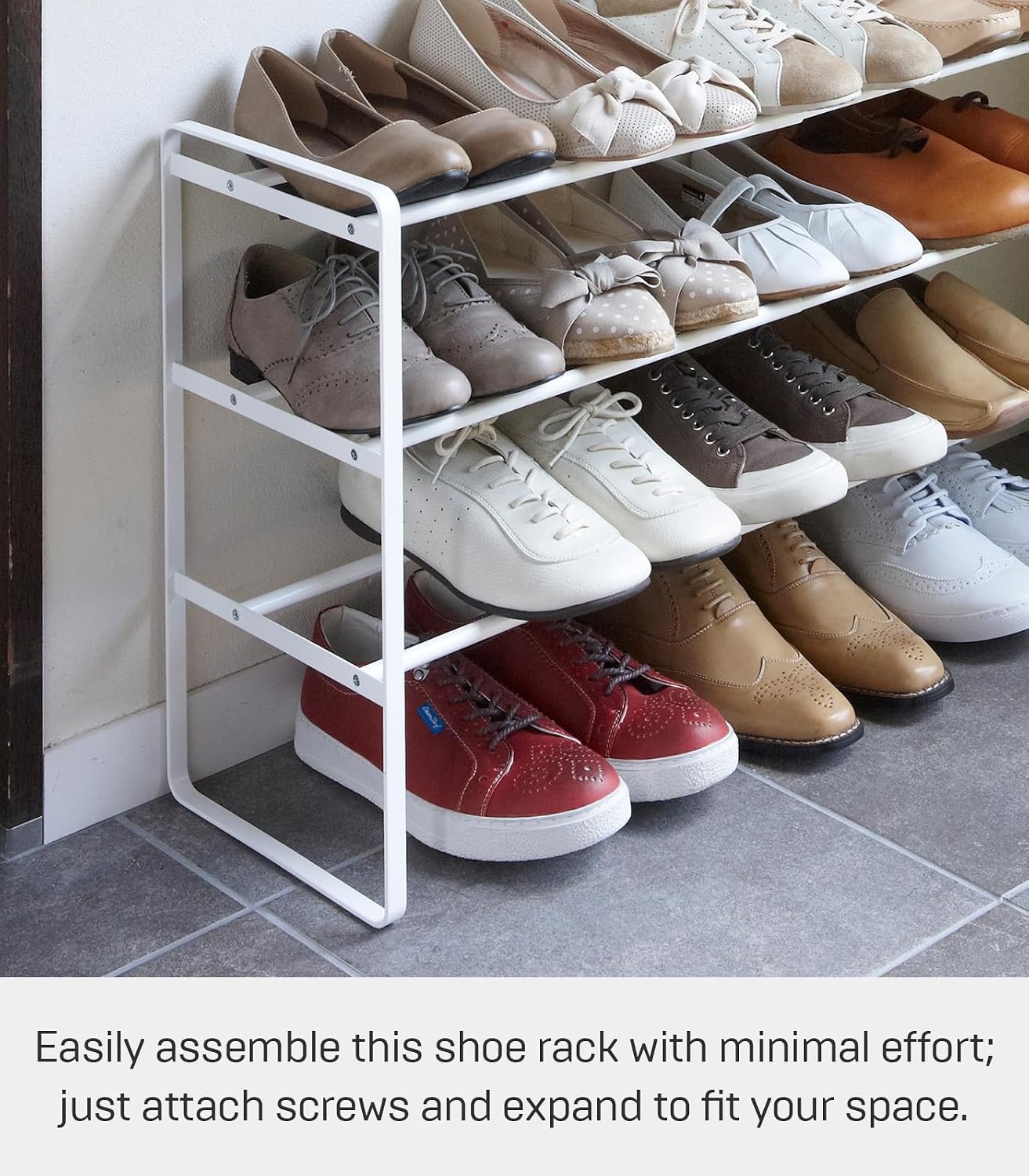 YAMAZAKI Home Frame Adjustable Shoe Rack - Spacesaving Storage Solution, 7" - Steel - Holds Up to 4 Pairs of Shoes Per Shelf