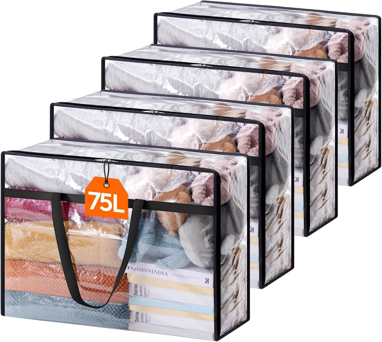 Lifewit 8 Pack Clear Clothes Storage Bags, 60L Plastic Blanket Storage Bag, Vinyl Foldable Moving Bags with Zipper, Closet Organizers and Storage Containers for Bedding, Duvet, Comforter