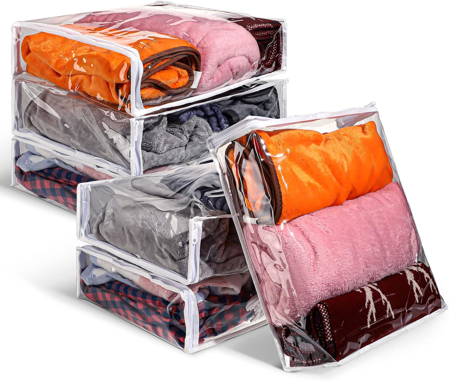 6 Packs Clear Zippered Storage Bags 24 x 20 x 11 Inch Sweater Moth Bags Vinyl Plastic Storage for Blankets Clothes Bed Sheet Organizer with Zipper for Closet Linen Sweater Clothes Comforters Pillow