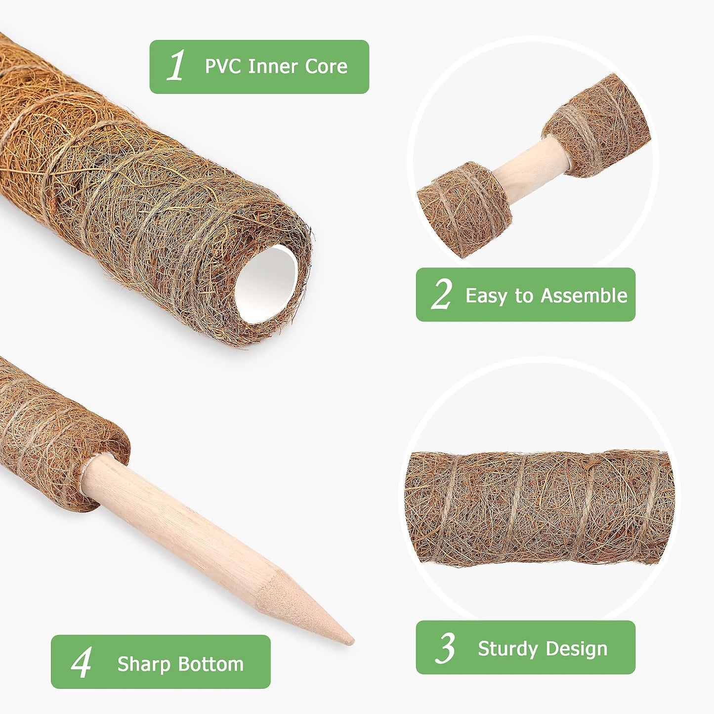 Augshy Moss Pole, 27 Inch Moss Poles - 2Pcs 17 Inch Plant Stakes Moss Sticks for Monstera Indoor Creepers Plant Support Extension Climbing Plants