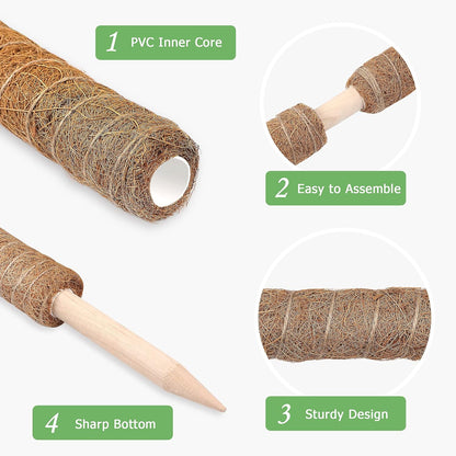 Augshy Moss Pole, 27 Inch Moss Poles - 2Pcs 17 Inch Plant Stakes Moss Sticks for Monstera Indoor Creepers Plant Support Extension Climbing Plants