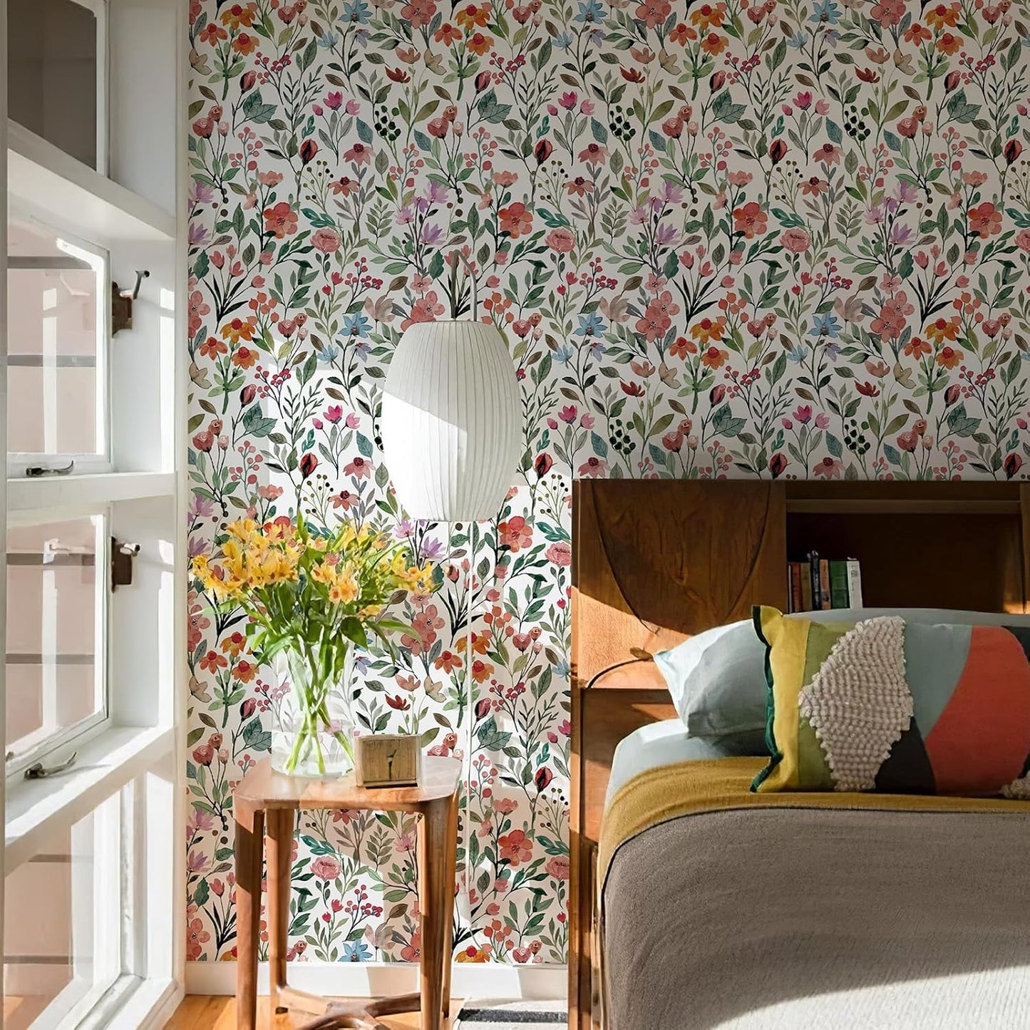 Simon&Siff Floral Peel and Stick Wallpaper, 17.3" x 120" Self Adhesive Wallpaper Boho Flower Kitchen Cabinets Furniture Decorative Renter Friendly Wall Paper