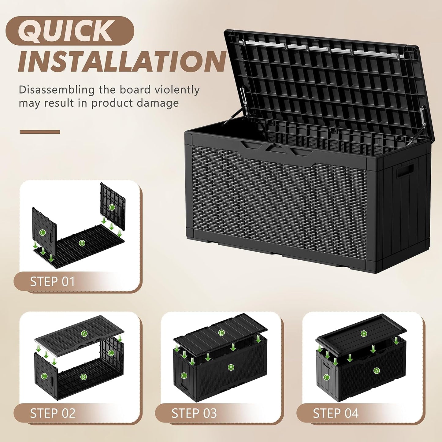 Devoko 120 Gallon Deck Box Resin Outdoor Storage Box Waterproof for Patio, Large Outdoor Storage Bench Lockable for Outside (Black)
