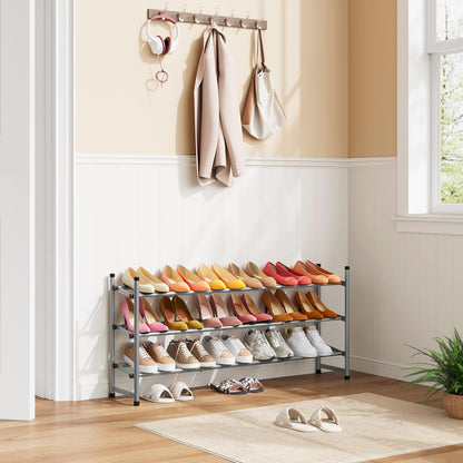 Tajsoon Expandable Shoe Rack for Closet 3 Tier, 28“-41“Adjustable & Stackable Shoe Shelf Storage, Metal Shoe Rack Organizer for Front Door Entrance, Closet, Garage, Entryway, Black