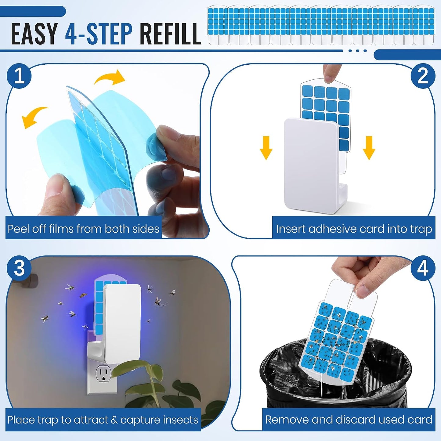 20 Pack Fly Trap Refills Compatible with WowCatch N386A Fly Trap | Double-Sided Sticky Glue Cards, Indoor Flying Insect Trap Refills, Mosquitoes, Gnats, Flies and Other Bugs