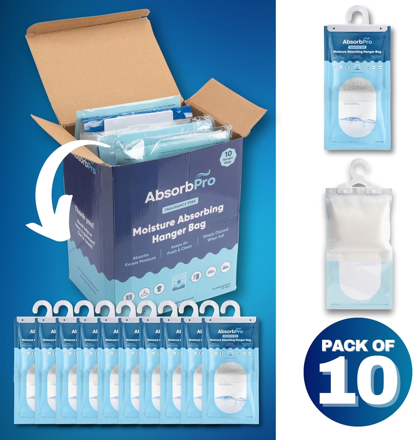 Absorb Pro - Moisture Absorber Tub with Activated Charcoal - 3-Pack - 18 oz Disposable Odor Eliminator Box & Dehumidifier for Garage, Home, Kitchen, Bedroom, Bathroom, Closet, Cars, and Boats