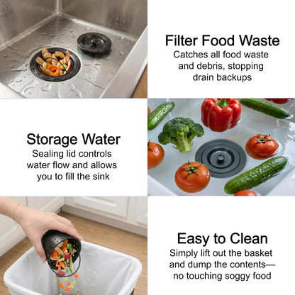 LQS Kitchen Sink Drain Assembly, Kitchen Sink Strainer with Deep Removable Waste Basket, Stainless Steel Sink Basket Strainer with Drain Assembly for 3-1/2-inch Sink Opening Size (Black)